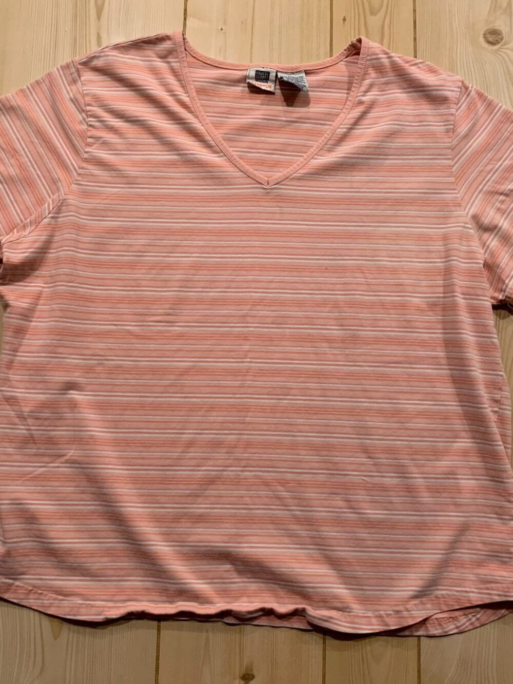 Vintage Y2K Faded Glory Women's Stretch Retro Casual Striped Pink T-Shirt 22W